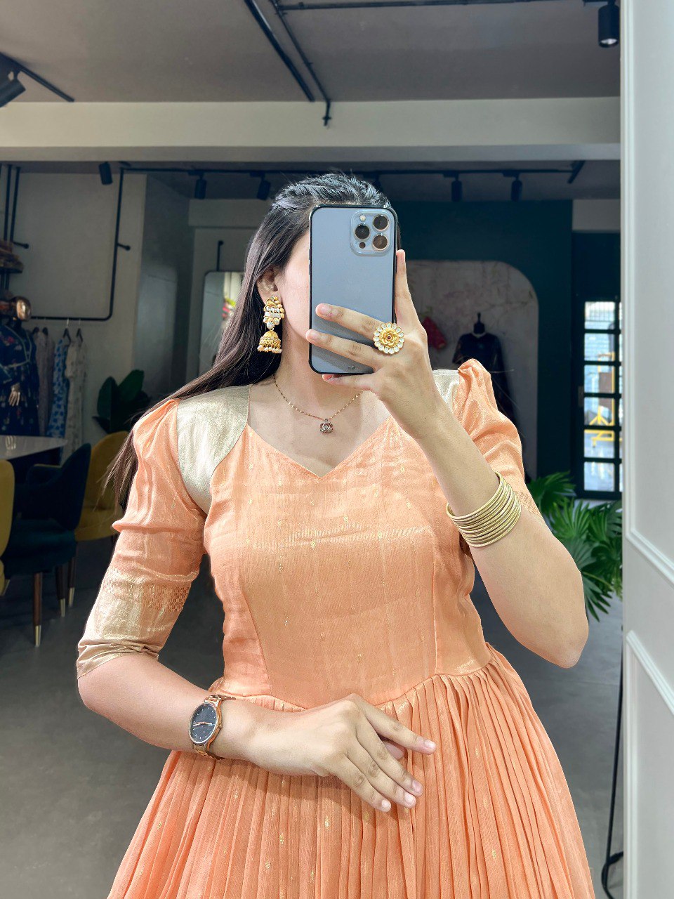 Orange Handwoven Khadi Organza Gown with Exquisite Zari Detailing ClothsVilla