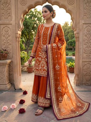 Orange Heavy Embroidered Plazzo Set ClothsVilla