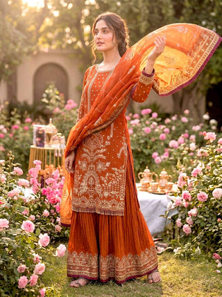 Orange Heavy Embroidered Plazzo Set ClothsVilla