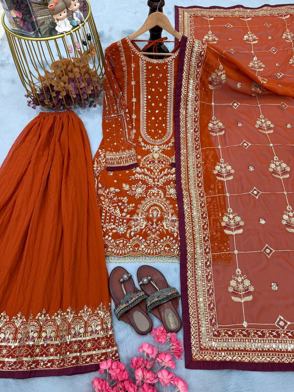 Orange Heavy Embroidered Plazzo Set ClothsVilla