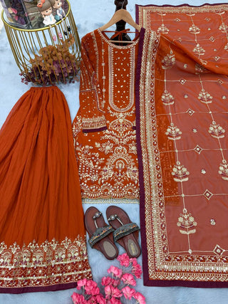 Orange Heavy Embroidered Plazzo Set ClothsVilla