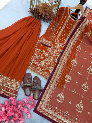 Orange Heavy Embroidered Plazzo Set ClothsVilla