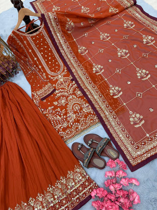 Orange Heavy Embroidered Plazzo Set ClothsVilla