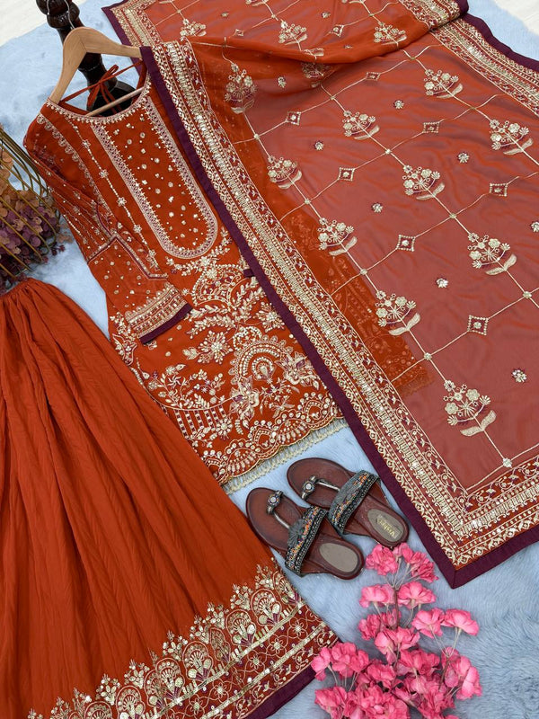 Orange Heavy Embroidered Plazzo Set ClothsVilla