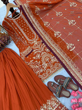 Orange Heavy Embroidered Plazzo Set ClothsVilla