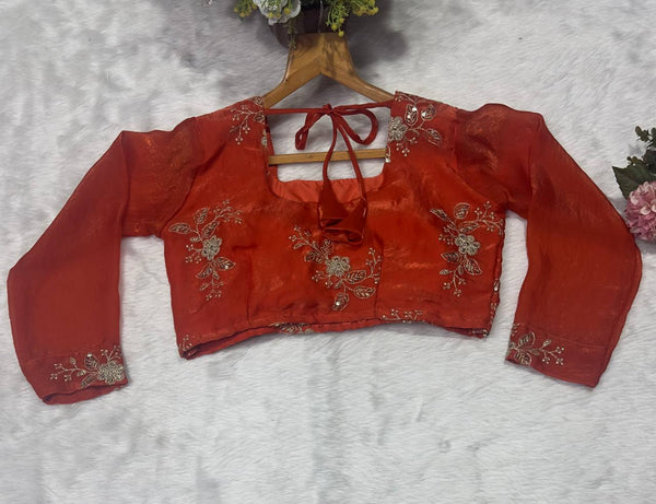 Orange Heavy Fandy Satin Embroidered Lehenga Choli Set ClothsVilla