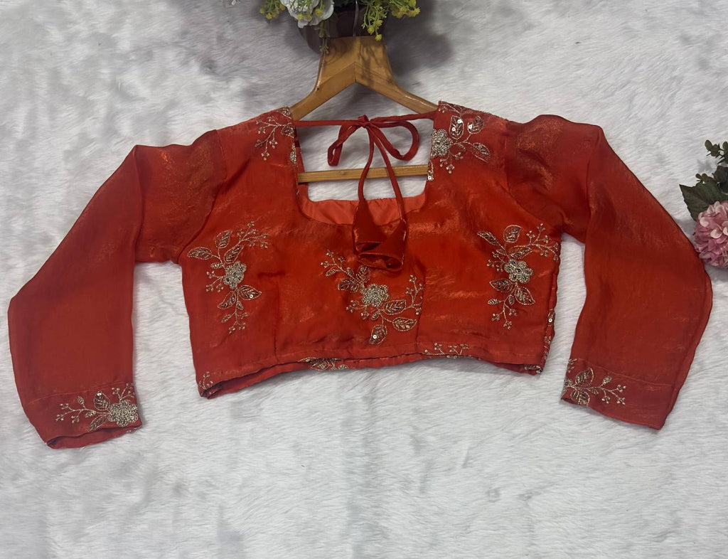 Orange Heavy Fandy Satin Embroidered Lehenga Choli Set ClothsVilla