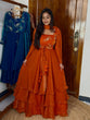 Load image into Gallery viewer, Orange Heavy Fandy Satin Embroidered Lehenga Choli Set ClothsVilla