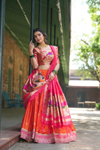 Load image into Gallery viewer, Orange Jacquard Silk Paithani Lehenga Choli Set ClothsVilla