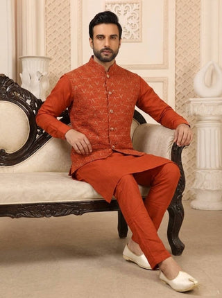 Orange Kurta Pant Set with Designer Koti ClothsVilla