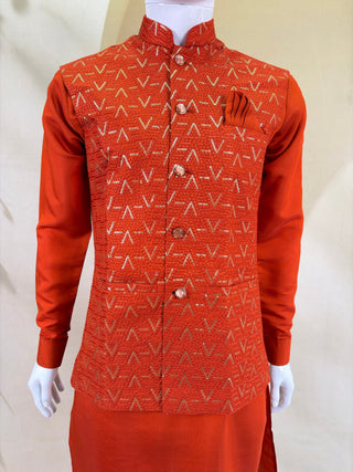 Orange Kurta Pant Set with Designer Koti ClothsVilla