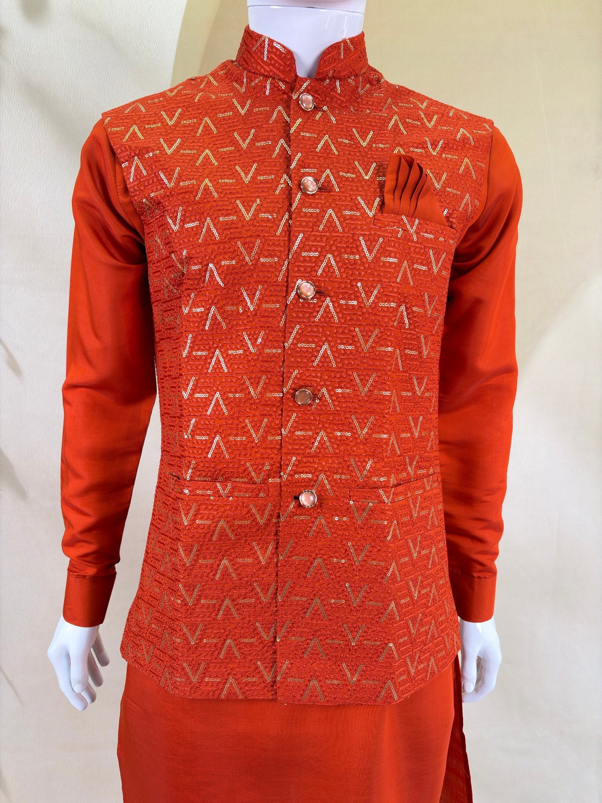 Orange Kurta Pant Set with Designer Koti ClothsVilla