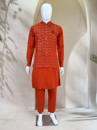 Orange Kurta Pant Set with Designer Koti ClothsVilla