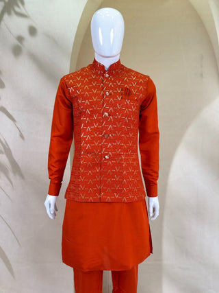Orange Kurta Pant Set with Designer Koti ClothsVilla