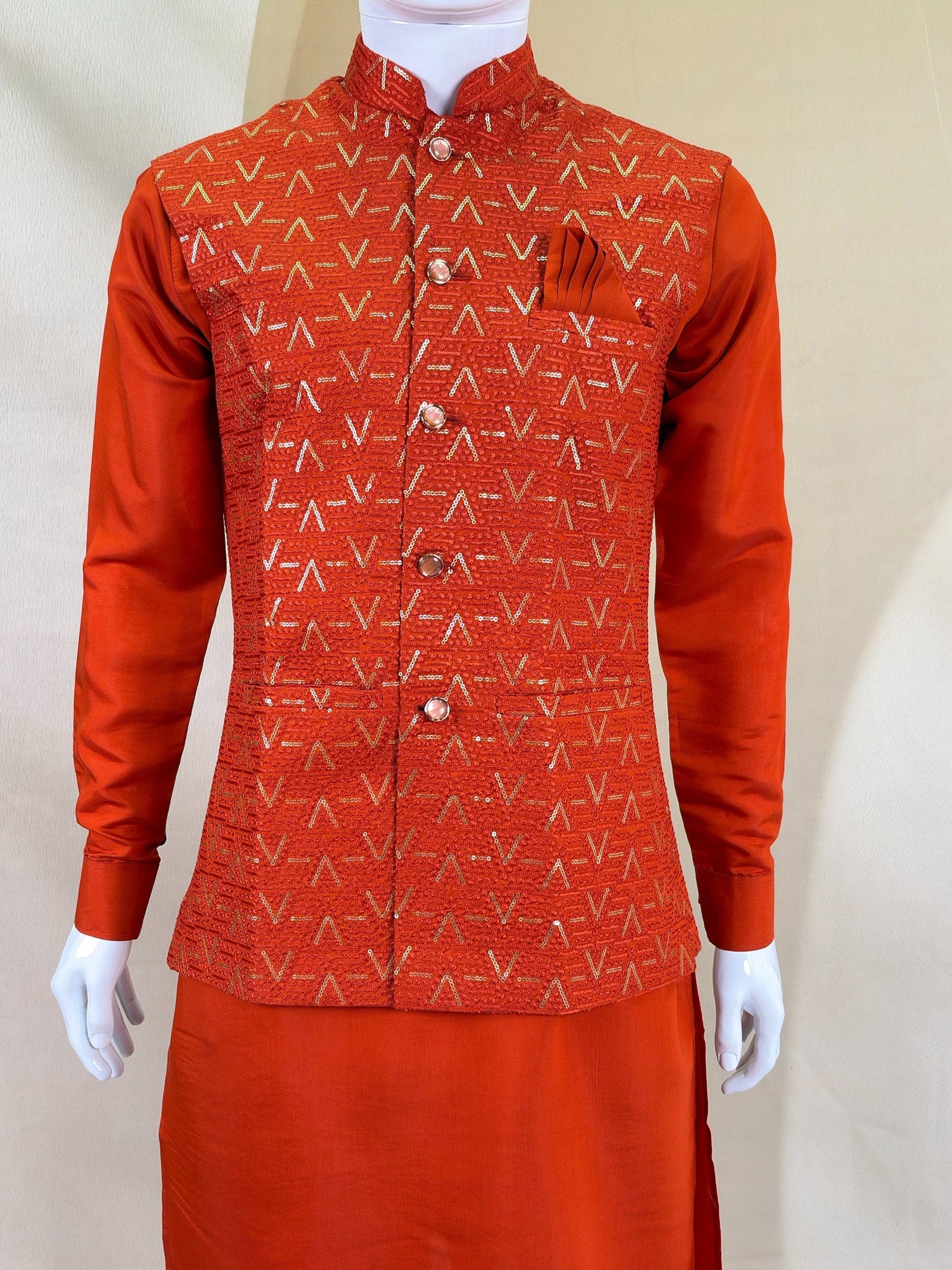 Orange Kurta Pant Set with Designer Koti ClothsVilla
