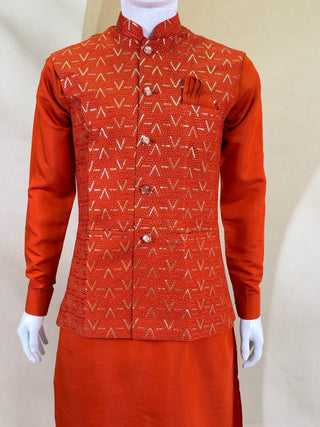 Orange Kurta Pant Set with Designer Koti ClothsVilla