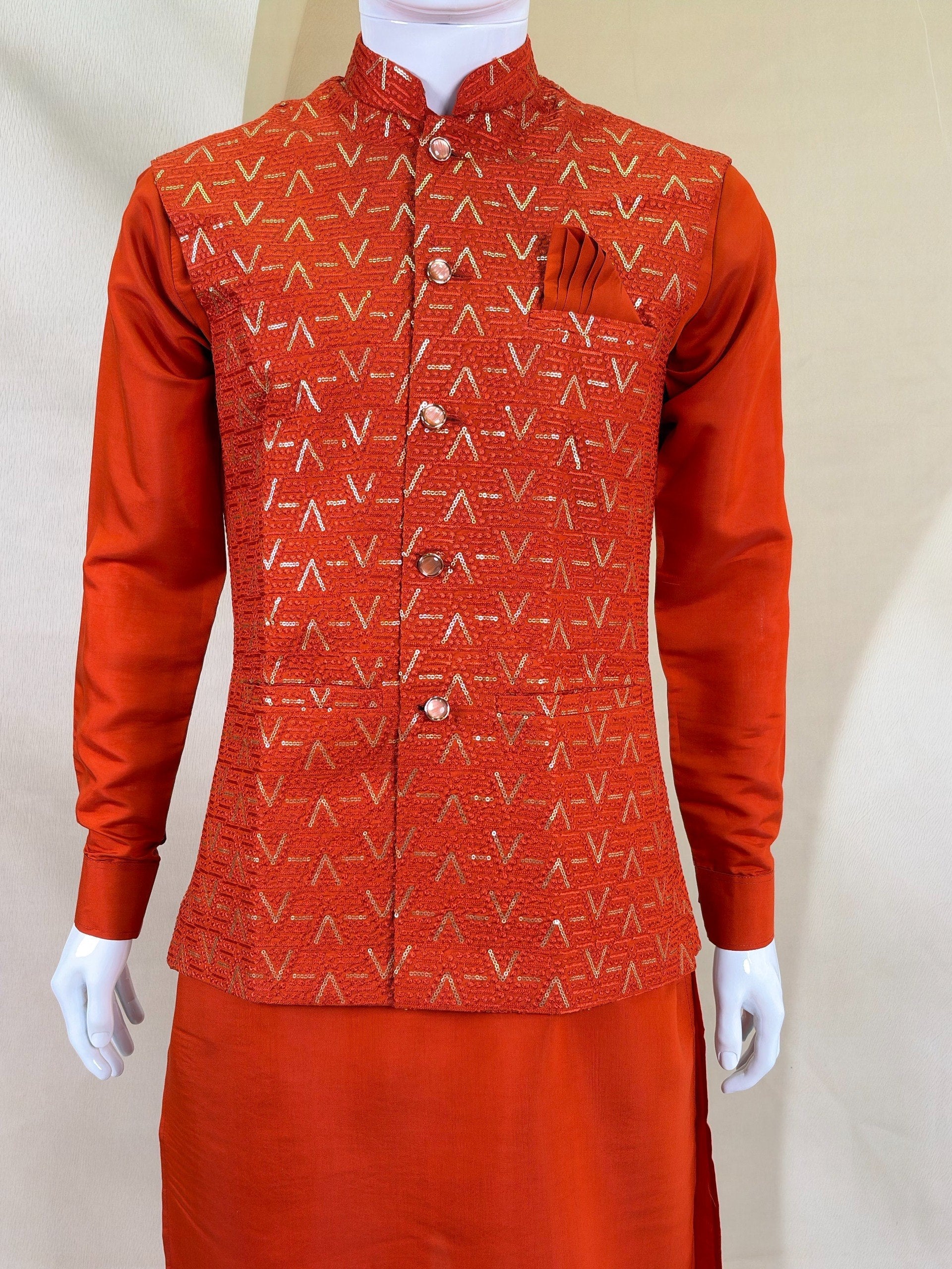 Orange Kurta Pant Set with Designer Koti ClothsVilla