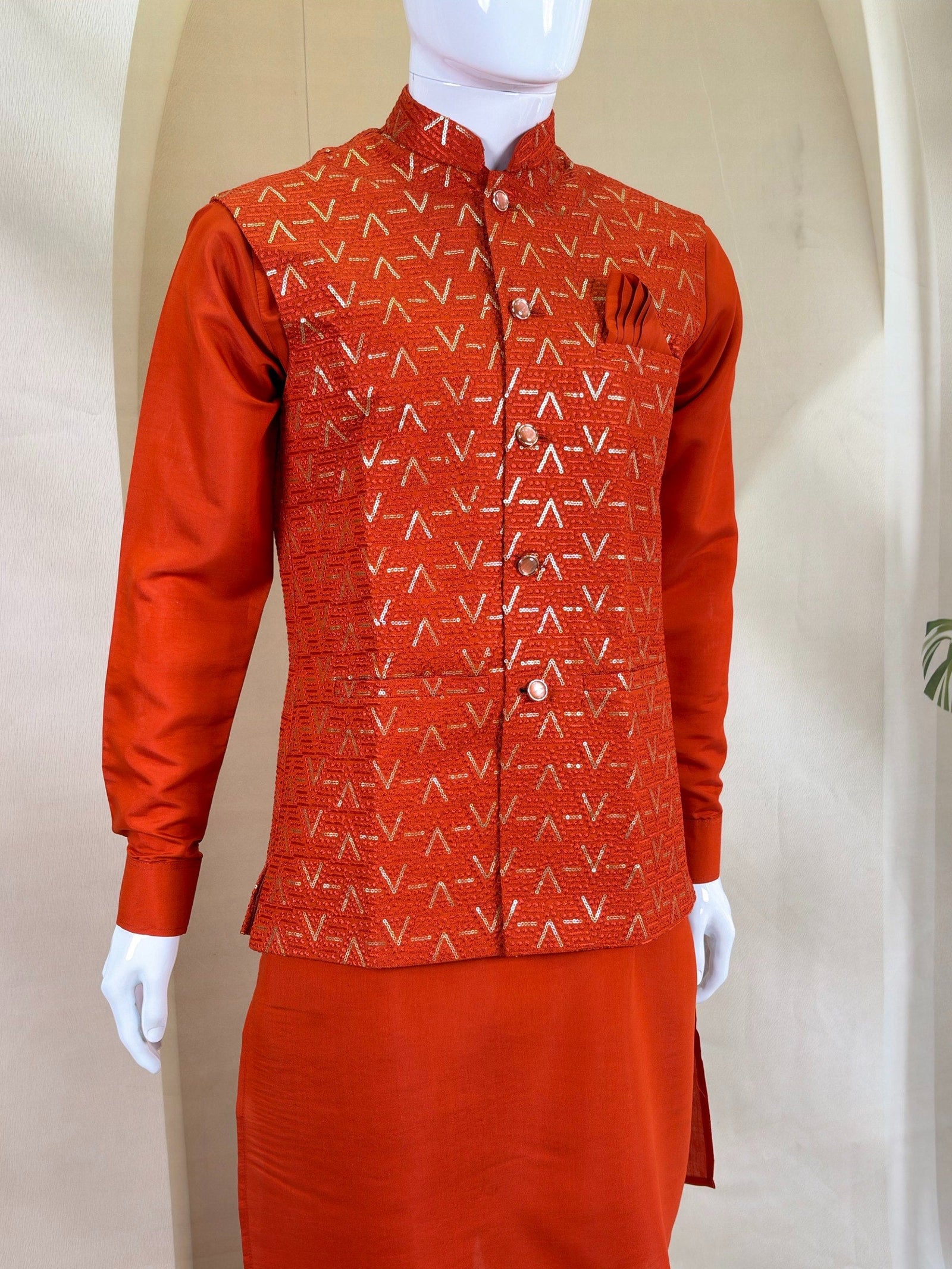 Orange Kurta Pant Set with Designer Koti ClothsVilla