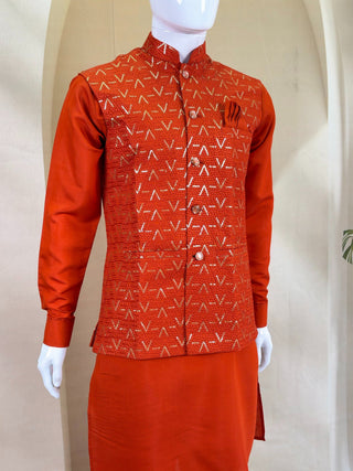 Orange Kurta Pant Set with Designer Koti ClothsVilla