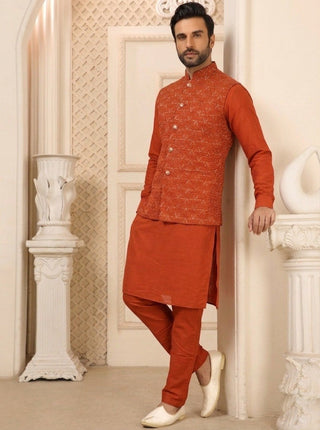 Orange Kurta Pant Set with Designer Koti ClothsVilla