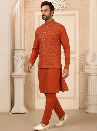 Orange Kurta Pant Set with Designer Koti ClothsVilla