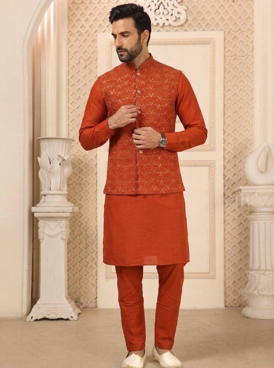 Orange Kurta Pant Set with Designer Koti ClothsVilla