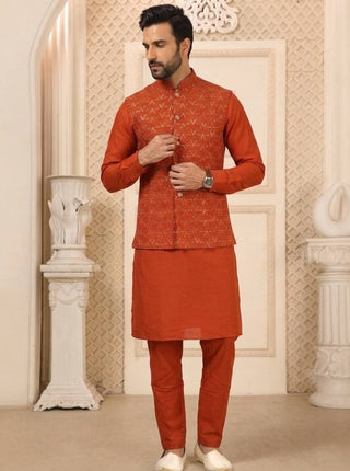 Orange Kurta Pant Set with Designer Koti ClothsVilla