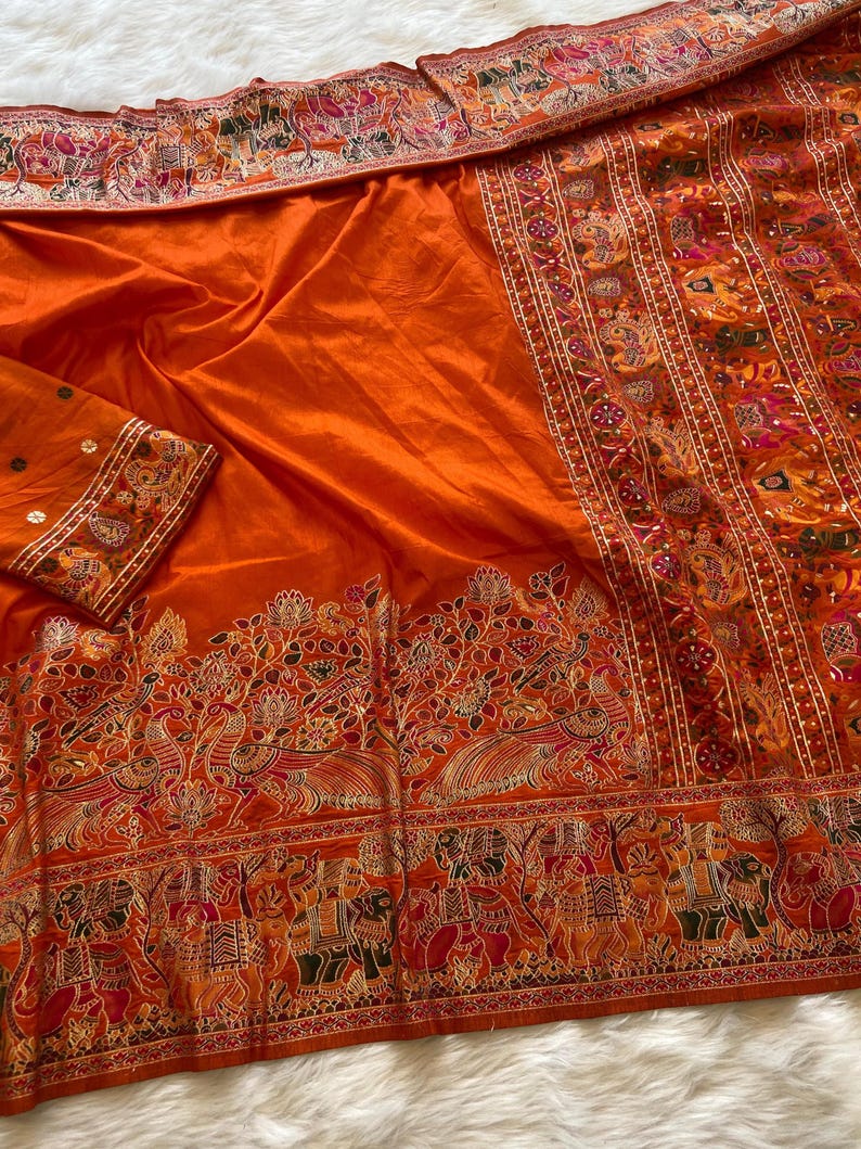 Orange Luxurious Soft Rajwadi Silk Saree with Kashmiri Thread Woven Pallu & Zari Border ClothsVilla