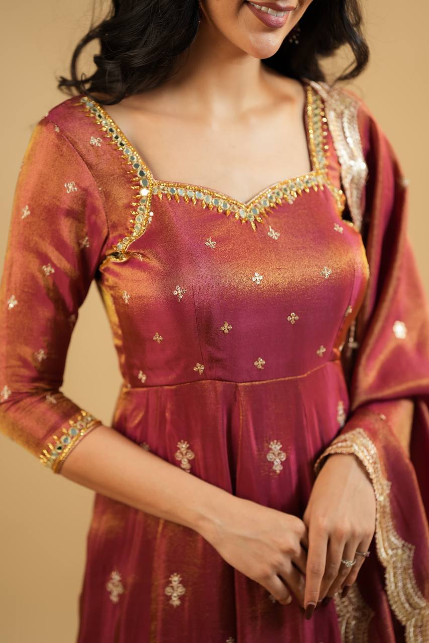 Orange Luxury Cosmo Designer Anarkali Suit Set with Heavy Sequins & Thread Embroidery ClothsVilla