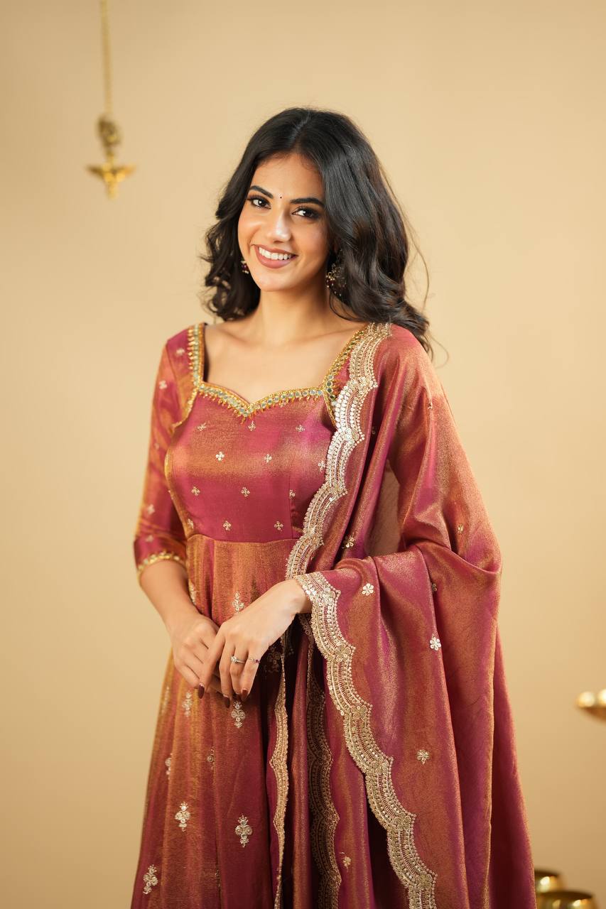 Orange Luxury Cosmo Designer Anarkali Suit Set with Heavy Sequins & Thread Embroidery ClothsVilla