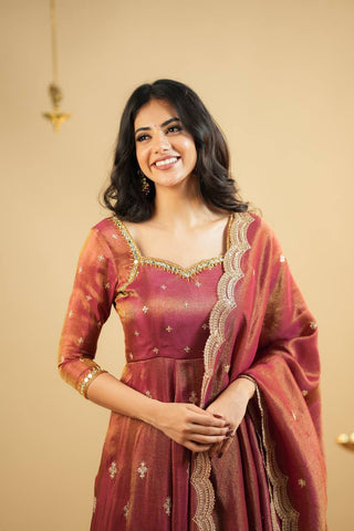 Orange Luxury Cosmo Designer Anarkali Suit Set with Heavy Sequins & Thread Embroidery ClothsVilla