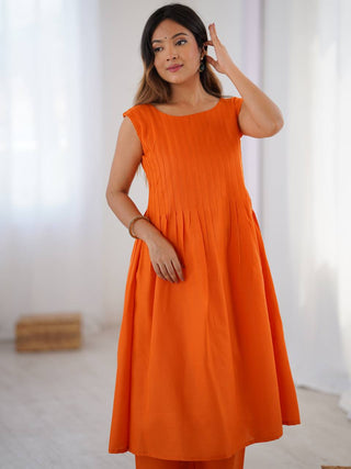 Orange Magic Slub Cotton Co-ord Set – Fully Stitched Top & Pant for Everyday Elegance ClothsVilla