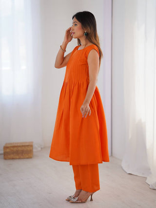 Orange Magic Slub Cotton Co-ord Set – Fully Stitched Top & Pant for Everyday Elegance ClothsVilla
