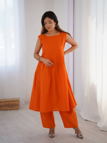 Orange Magic Slub Cotton Co-ord Set – Fully Stitched Top & Pant for Everyday Elegance ClothsVilla