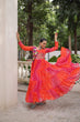 Load image into Gallery viewer, Orange Navratri Special Laheriya &amp; Bandhej Printed Faux Georgette Gown with Kutchi Patchwork ClothsVilla