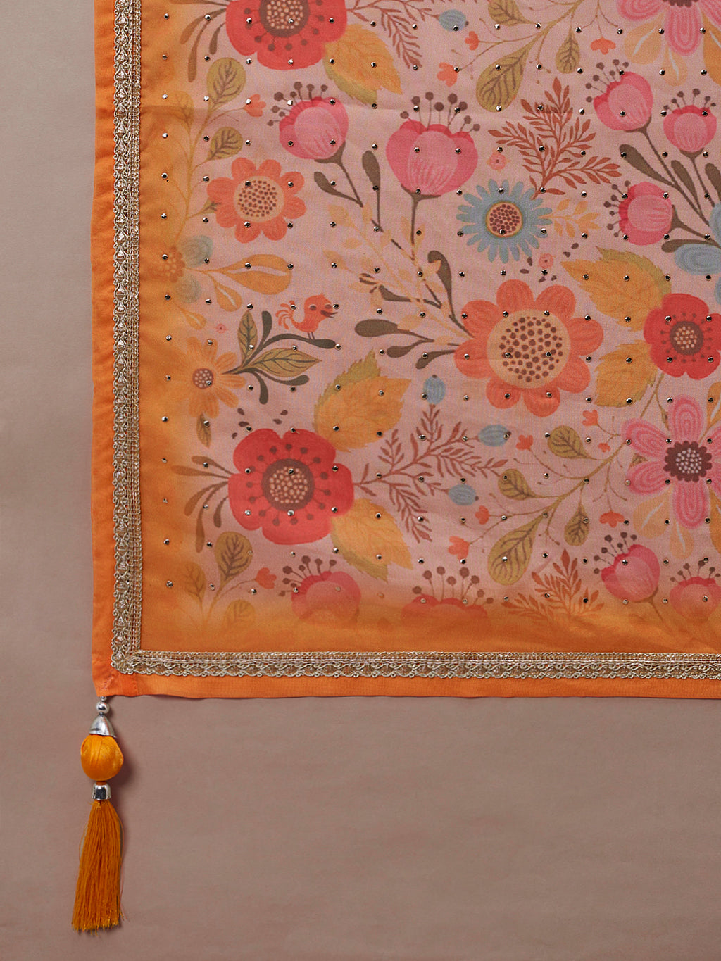 Orange Organza Floral Printed Semi-Stitched Lehenga choli & Dupatta Clothsvilla
