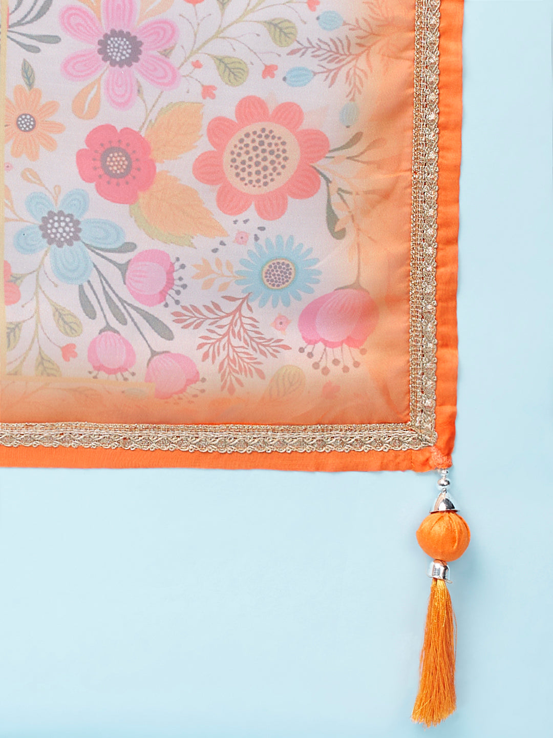 Orange Organza Floral Printed Semi-Stitched Lehenga choli & Dupatta Clothsvilla