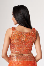 Load image into Gallery viewer, Orange Organza Saree with Sequin Embroidery and Digital Print ClothsVilla