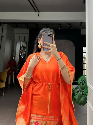 Orange Paithani Zari Weaving Kaftan ClothsVilla