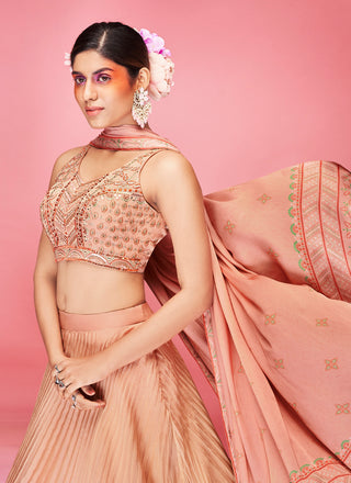 Orange Pakistani Art Silk Lehenga Choli For Indian Festival & Weddings - Thread Embroidery Work, Clothsvilla