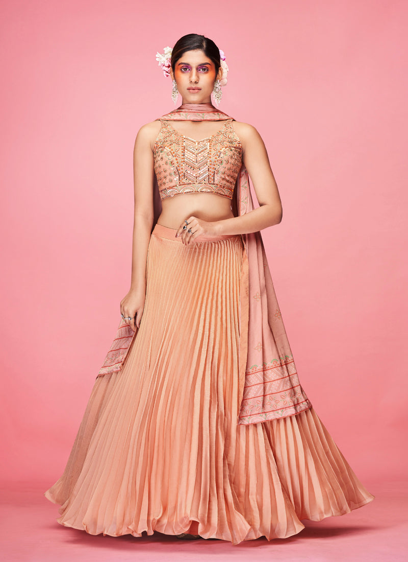 Orange Pakistani Art Silk Lehenga Choli For Indian Festival & Weddings - Thread Embroidery Work, Clothsvilla