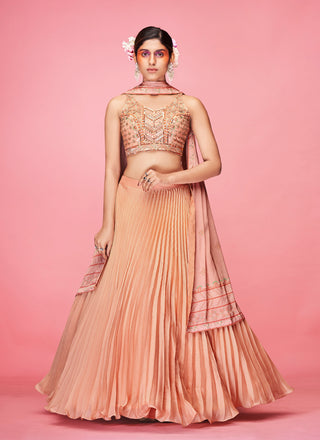 Orange Pakistani Art Silk Lehenga Choli For Indian Festival & Weddings - Thread Embroidery Work, Clothsvilla