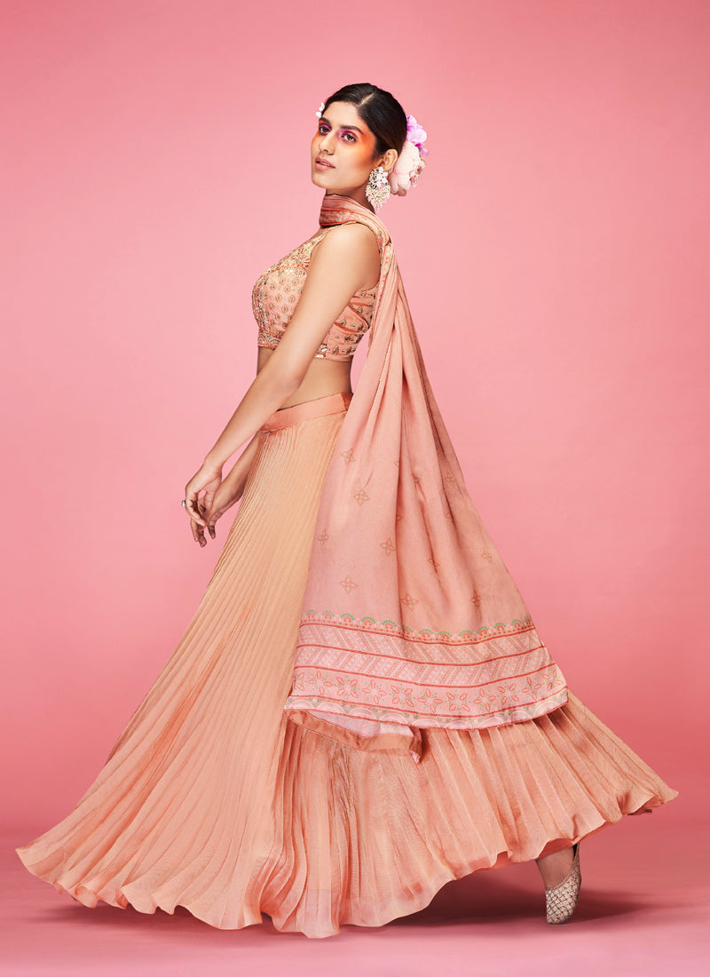 Orange Pakistani Art Silk Lehenga Choli For Indian Festival & Weddings - Thread Embroidery Work, Clothsvilla Main image