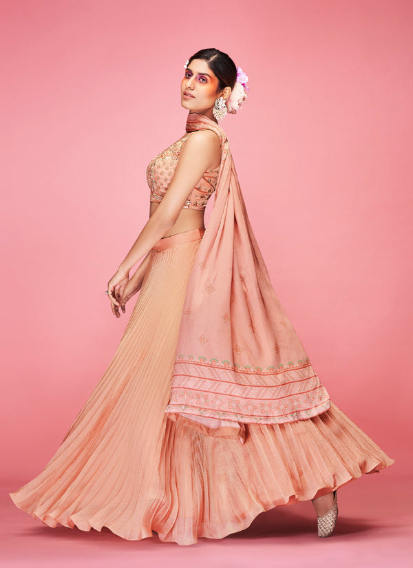 Orange Pakistani Art Silk Lehenga Choli For Indian Festival & Weddings - Thread Embroidery Work, Clothsvilla