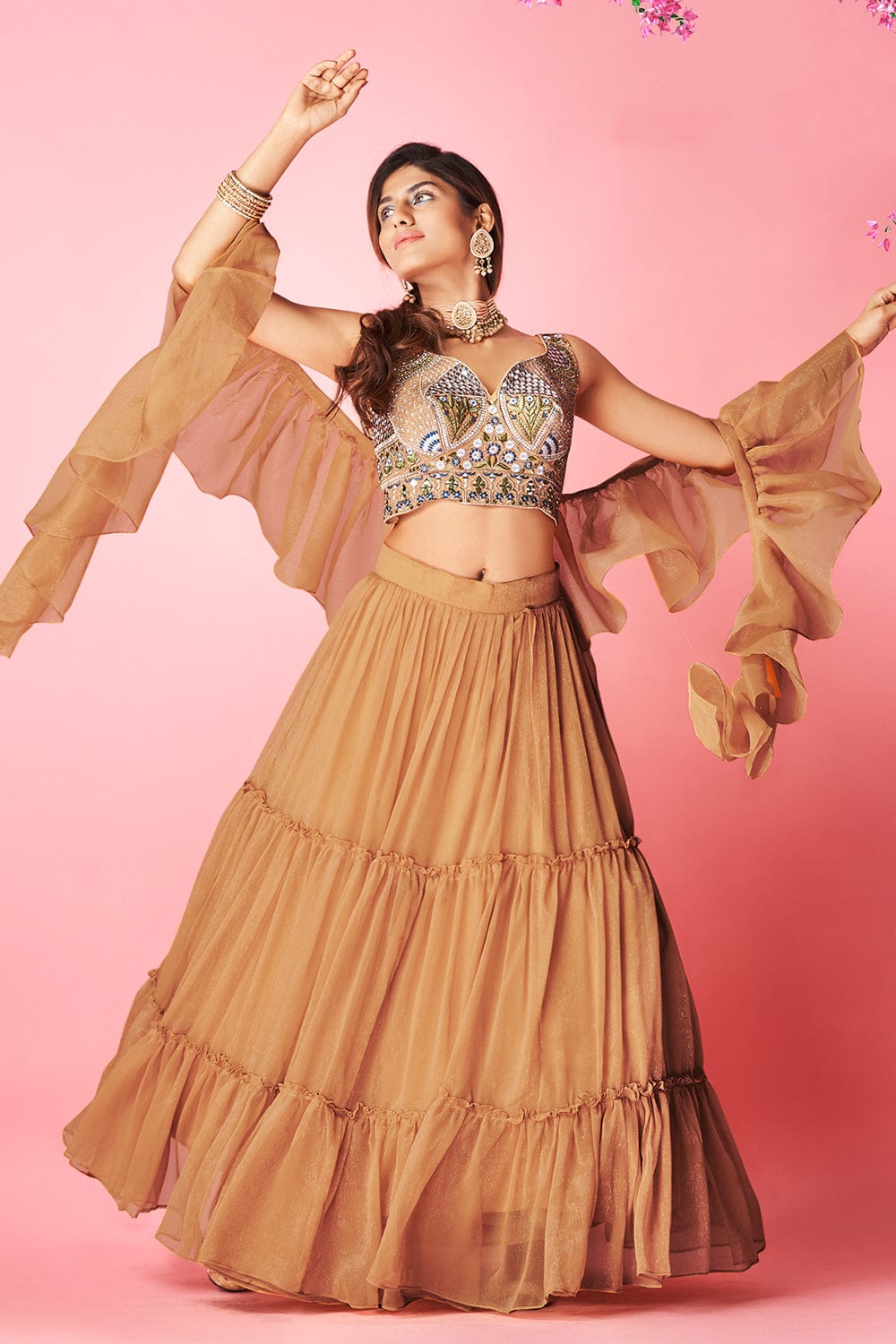 Orange Pakistani Art Silk Lehenga Choli For Indian Festival & Weddings - Thread Embroidery Work, Clothsvilla