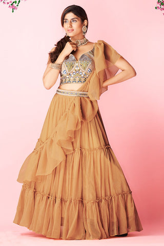 Orange Pakistani Art Silk Lehenga Choli For Indian Festival & Weddings - Thread Embroidery Work, Clothsvilla