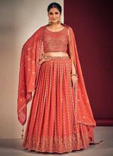 Load image into Gallery viewer, Orange Pakistani Georgette Lehenga Choli For Indian Festivals &amp; Weddings - Sequence Embroidery Work, Mirror Work Clothsvilla