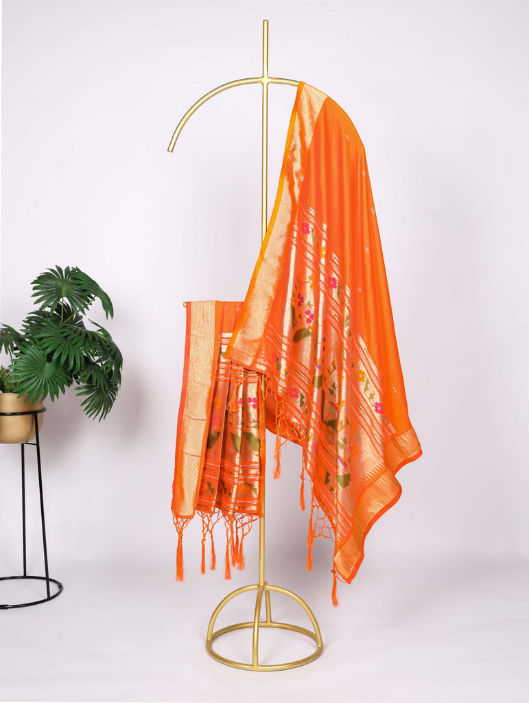 Vivid Tradition, Woven Beauty: The Orange Pathani Dupatta ClothsVilla