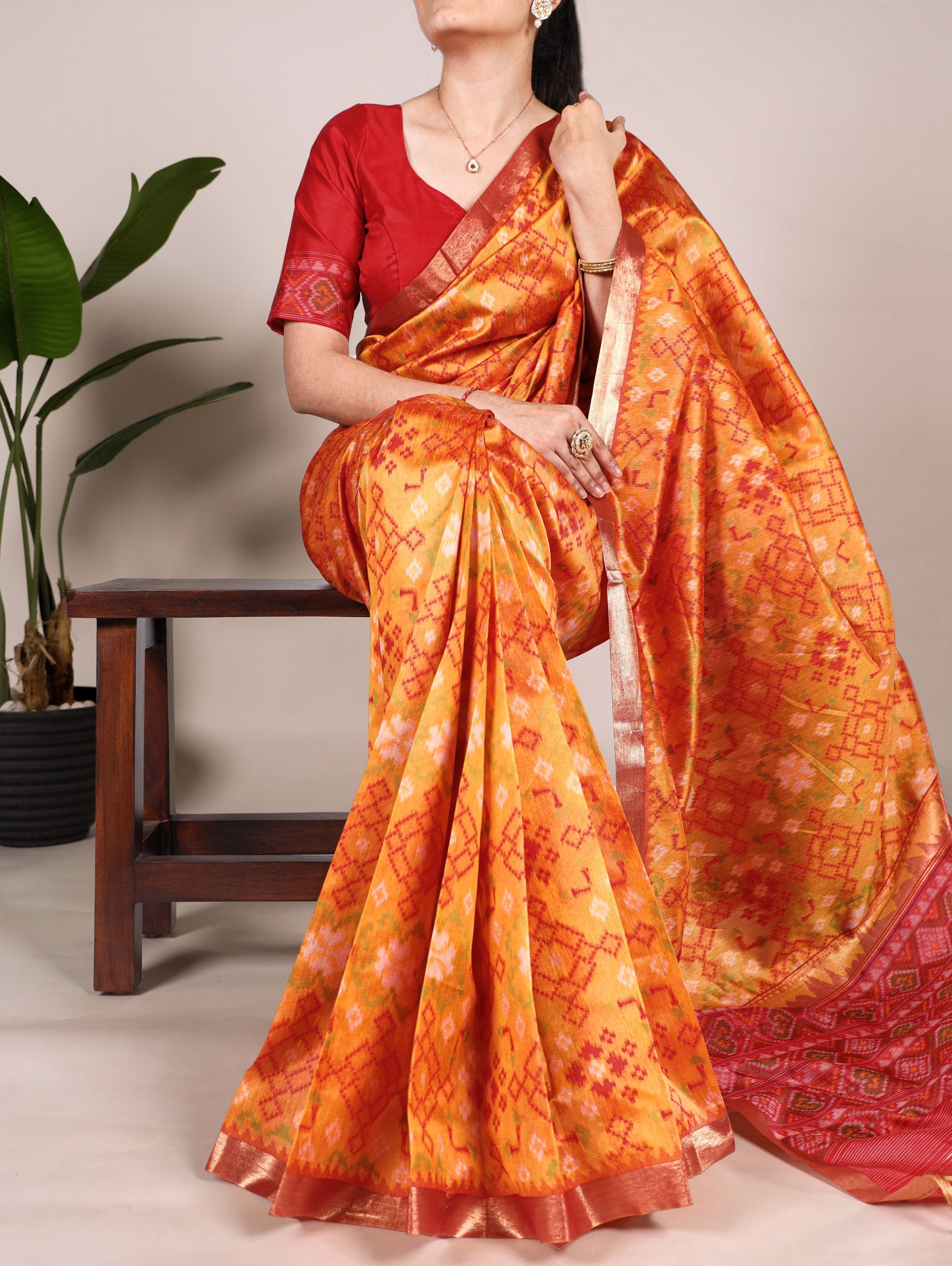 Orange Patola Love Jacquard Silk Saree with Zari Weaving Work & Unstitched Blouse Main image