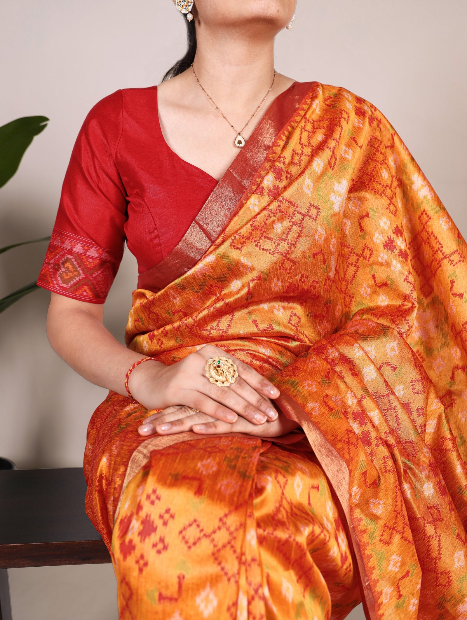 Orange Patola Love Jacquard Silk Saree with Zari Weaving Work & Unstitched Blouse